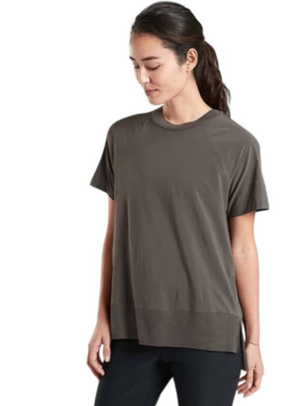 Athleta Zephyr Tee Taupe Gray Oversized Tunic Top Size M Style 405692 - Picture 4 of 4